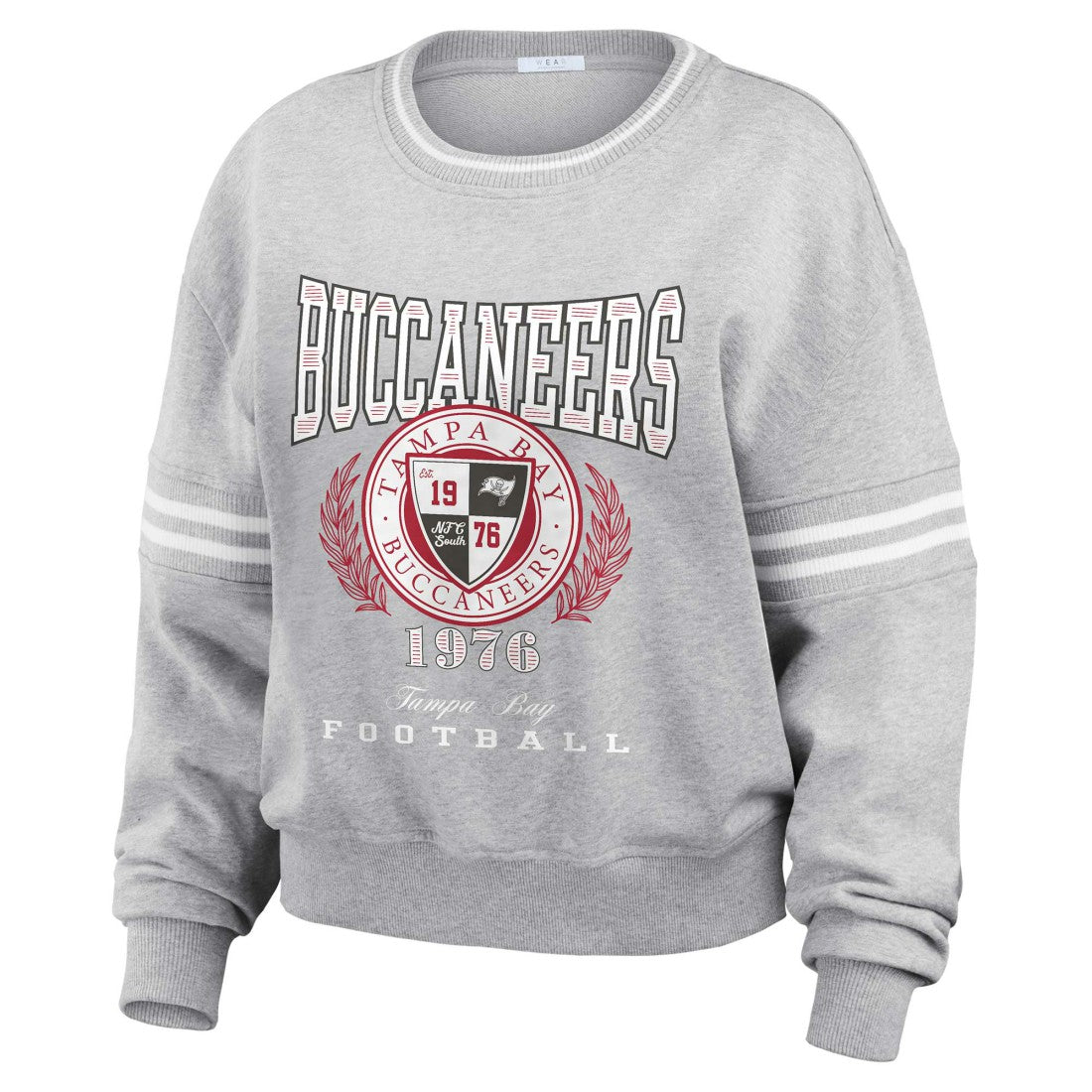 Tampa Bay Buccaneers WEAR by Erin Andrews Women's Cropped Pullover Sweatshirt - Heather Gray Pullover