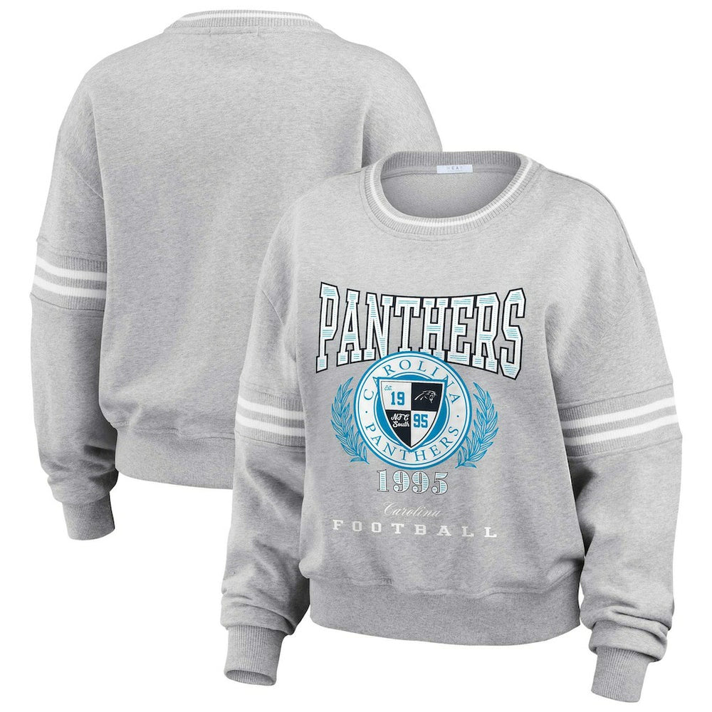 Carolina Panthers WEAR by Erin Andrews Women's Cropped Pullover Sweatshirt - Heather Gray Pullover