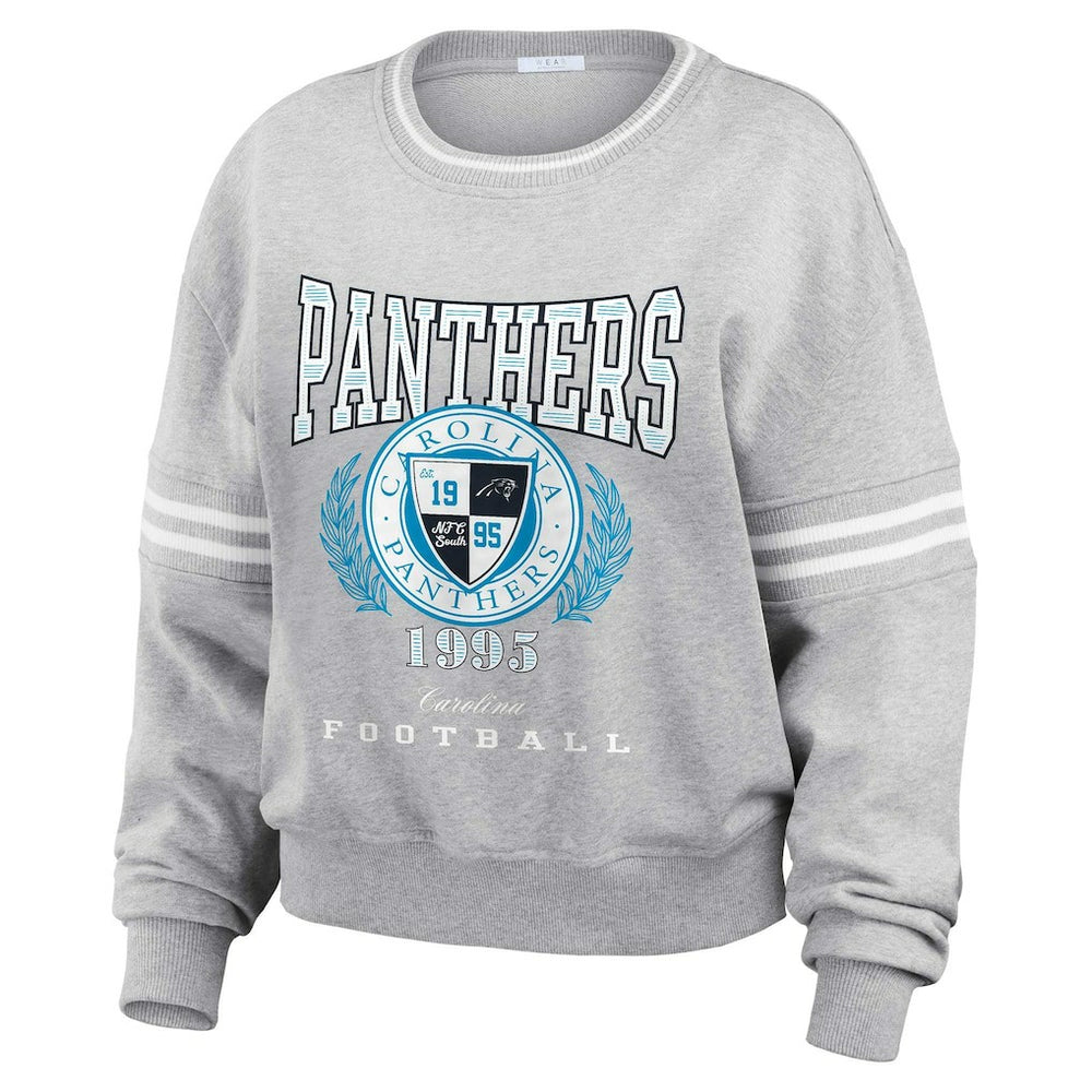 Carolina Panthers WEAR by Erin Andrews Women's Cropped Pullover Sweatshirt - Heather Gray Pullover