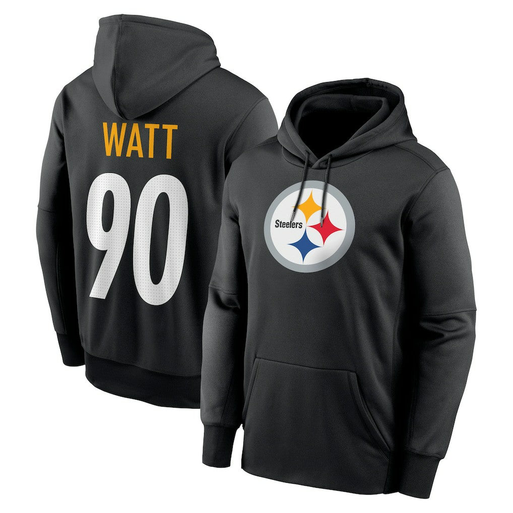 T.J. Watt Pittsburgh Steelers Player Name & Number Therma Hoodie - Black Hoodies