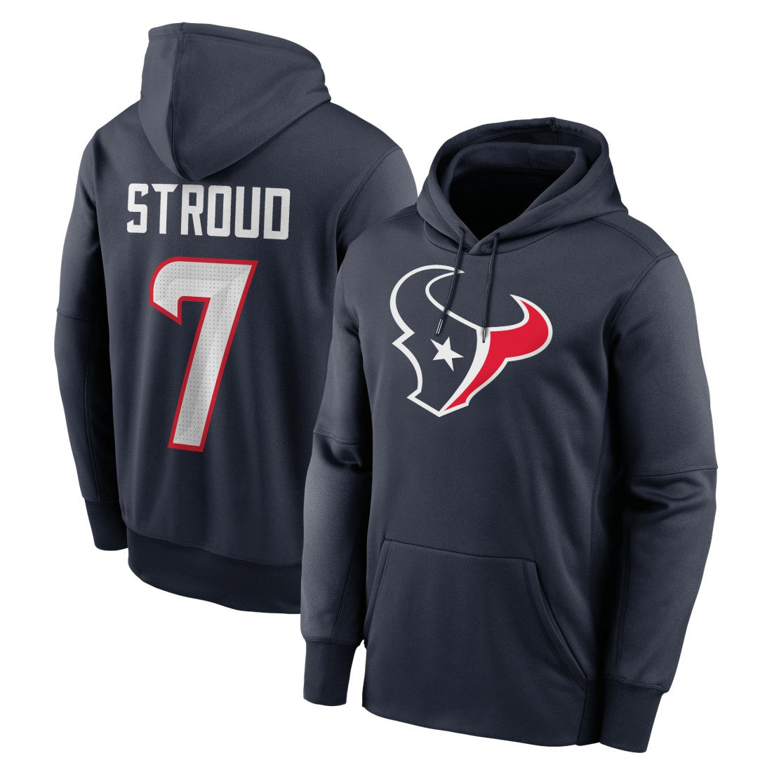 C.J. Stroud Houston Texans Player Name & Number Therma Hoodie - Navy Hoodies