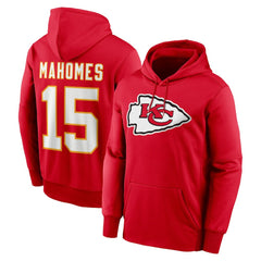 Patrick Mahomes Kansas City Chiefs Player Name & Number Therma Hoodie - Red Hoodies