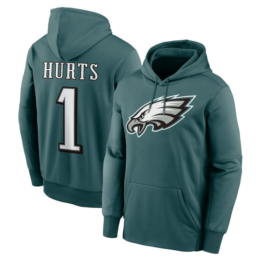Jalen Hurts Philadelphia Eagles Player Name & Number Therma Hoodie - Midnight Green Hoodies