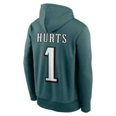 Jalen Hurts Philadelphia Eagles Player Name & Number Therma Hoodie - Midnight Green Hoodies