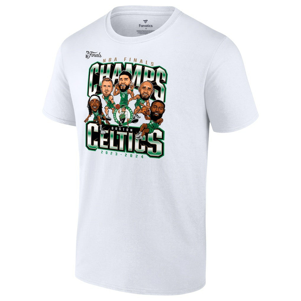 Boston Celtics 2024 NBA Finals Champions Pull Up Jumper Caricature T-Shirt White - Fanatics