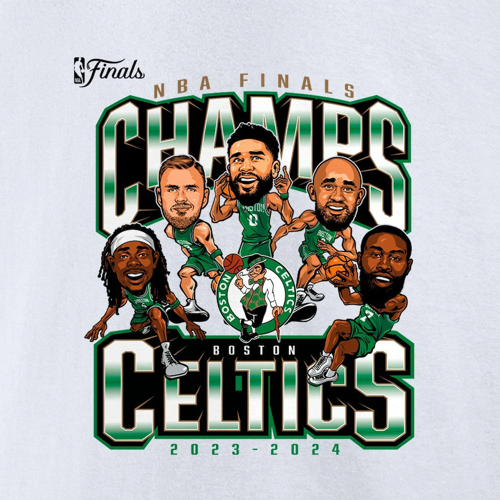 Boston Celtics 2024 NBA Finals Champions Pull Up Jumper Caricature T-Shirt White - Fanatics