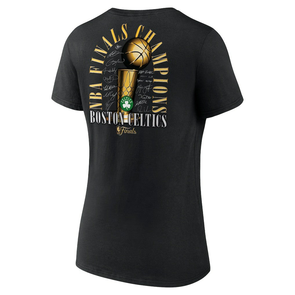 Boston Celtics Women's 2024 NBA Finals Champions Fade Away Jumper Roster Signature V-Neck T-Shirt Black - Fanatics