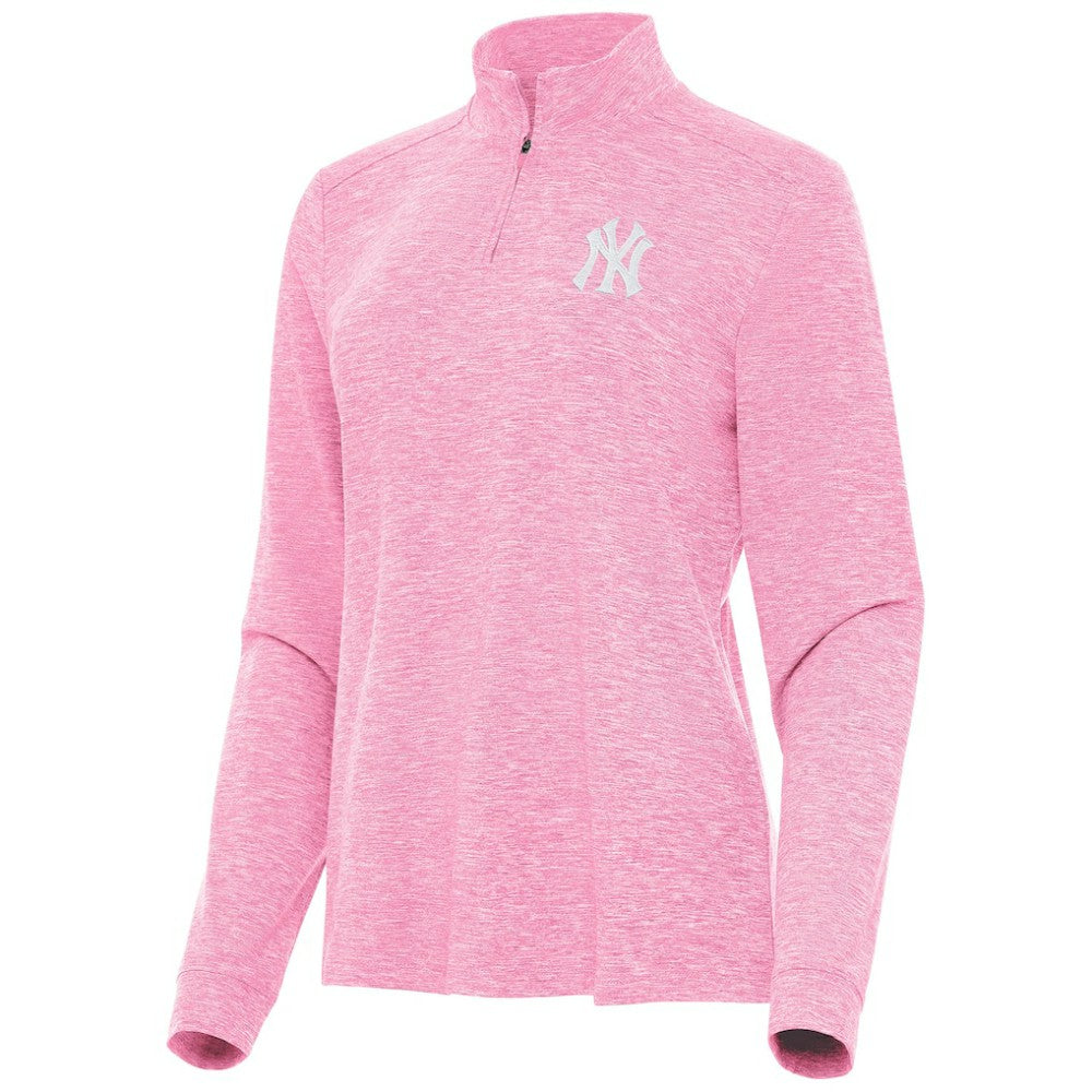 New York Yankees Antigua Women's Mentor Lightweight Mock Neck Quarter-Zip Top - Pink Tops