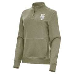 New York Mets Antigua Women's Crush Quarter-Zip Jacket - Olive Jackets
