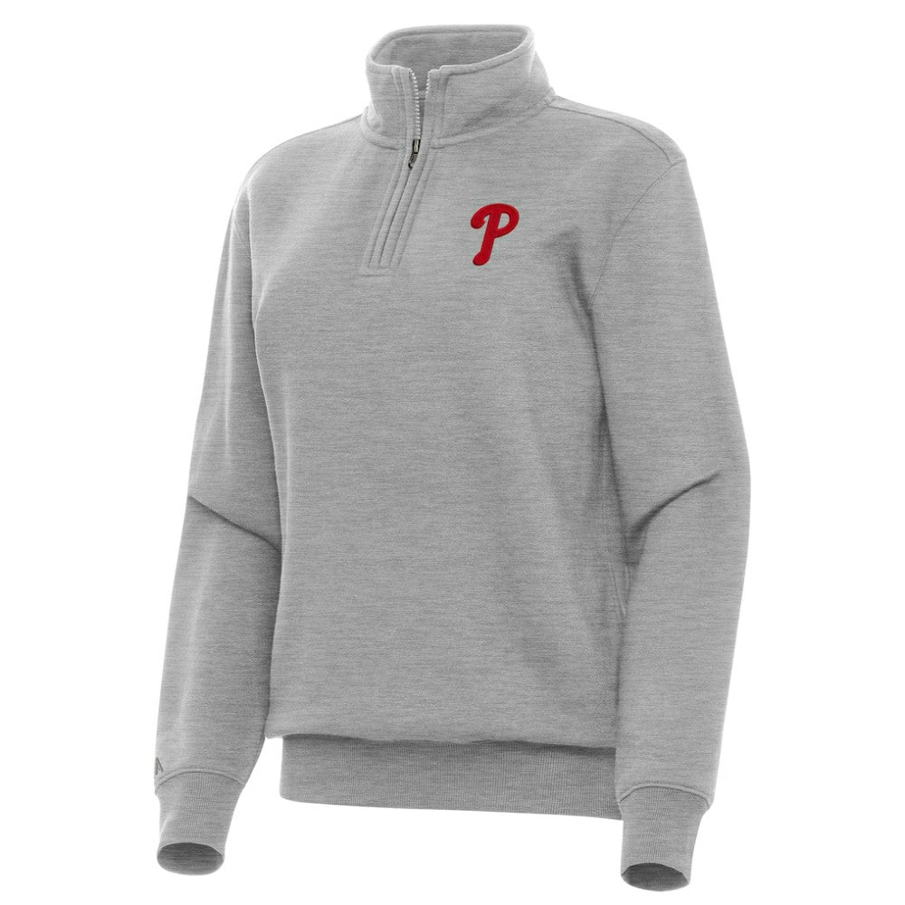 Philadelphia Phillies Antigua Women's Victory Quarter-Zip Sweatshirt - Heather Gray Sweatshirts