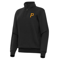Pittsburgh Pirates Antigua Women's Victory Quarter-Zip Sweatshirt - Black Sweatshirts