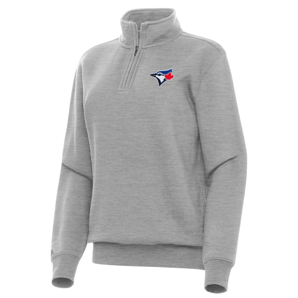 Toronto Blue Jays Antigua Women's Victory Quarter-Zip Sweatshirt - Heather Gray Sweatshirts