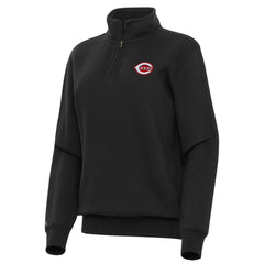 Cincinnati Reds Antigua Women's Victory Quarter-Zip Sweatshirt - Black Sweatshirts