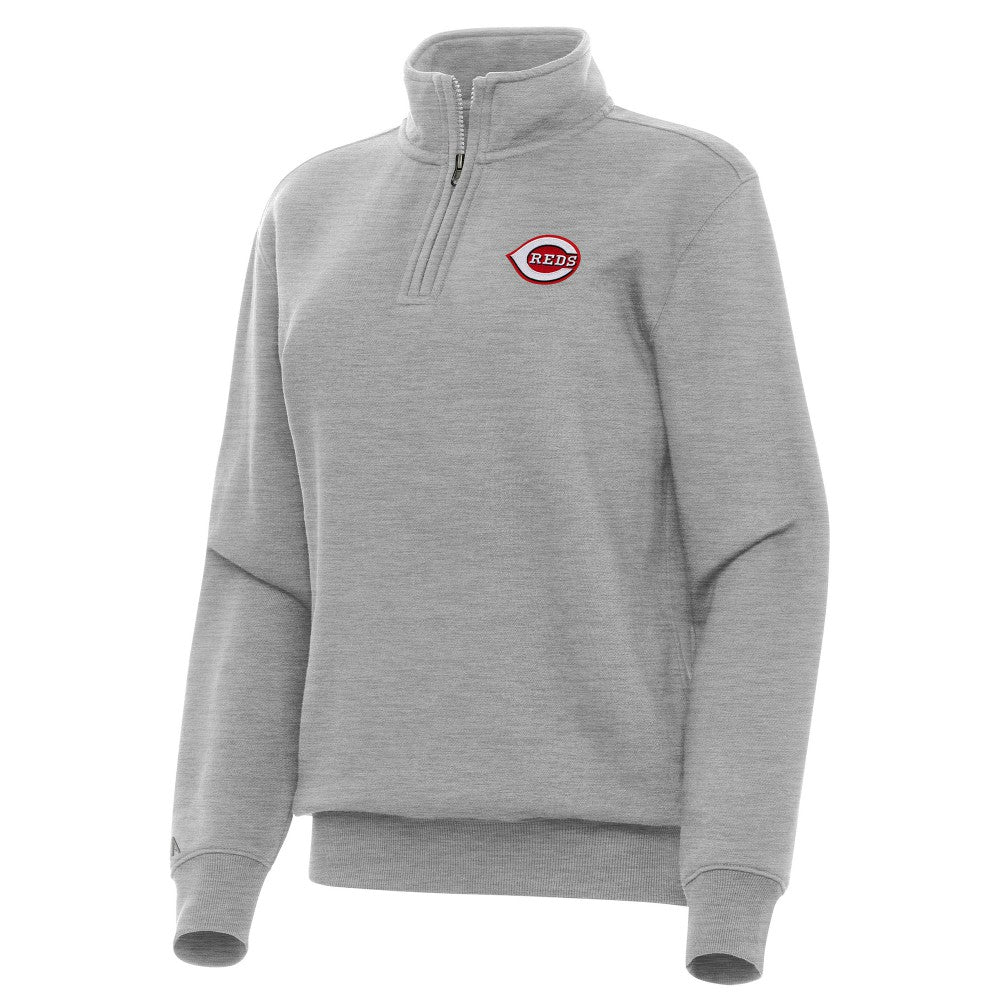 Cincinnati Reds Antigua Women's Victory Quarter-Zip Sweatshirt - Heather Gray Sweatshirts