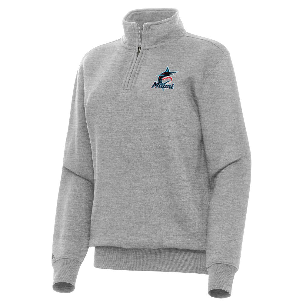 Miami Marlins Antigua Women's Victory Quarter-Zip Sweatshirt - Heather Gray Sweatshirts