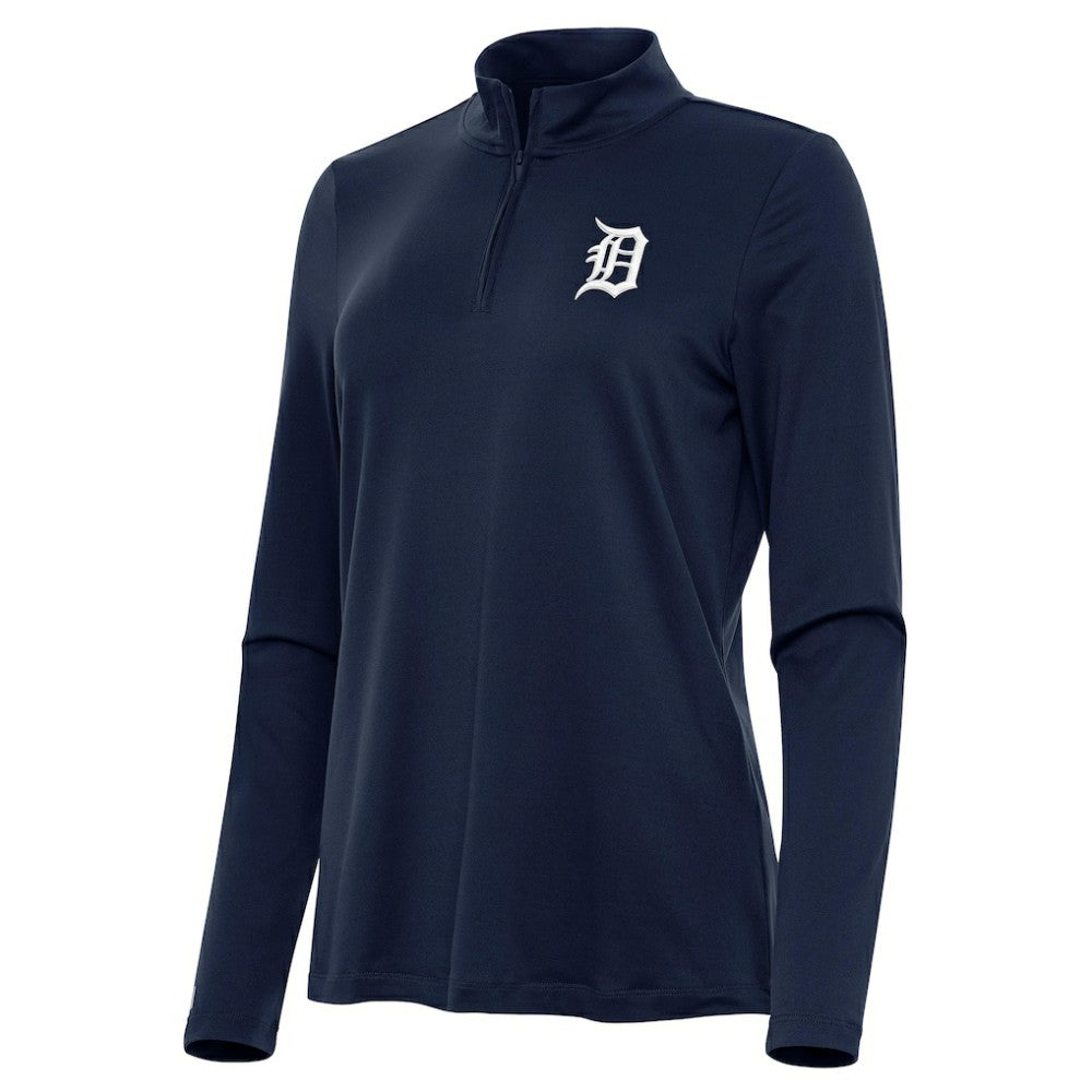 Detroit Tigers Antigua Women's Reprocess Quarter-Zip Top - Navy Tops
