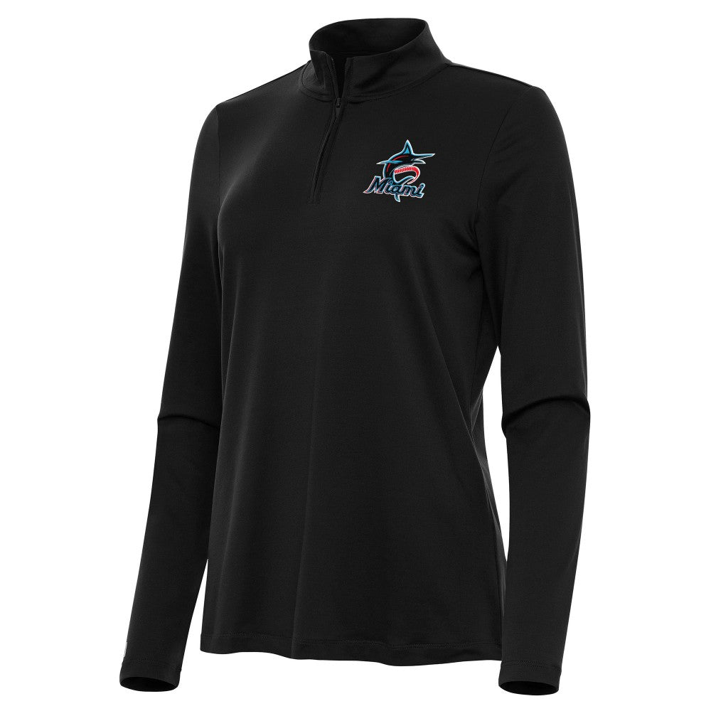 Miami Marlins Antigua Women's Reprocess Quarter-Zip Top - Black Tops