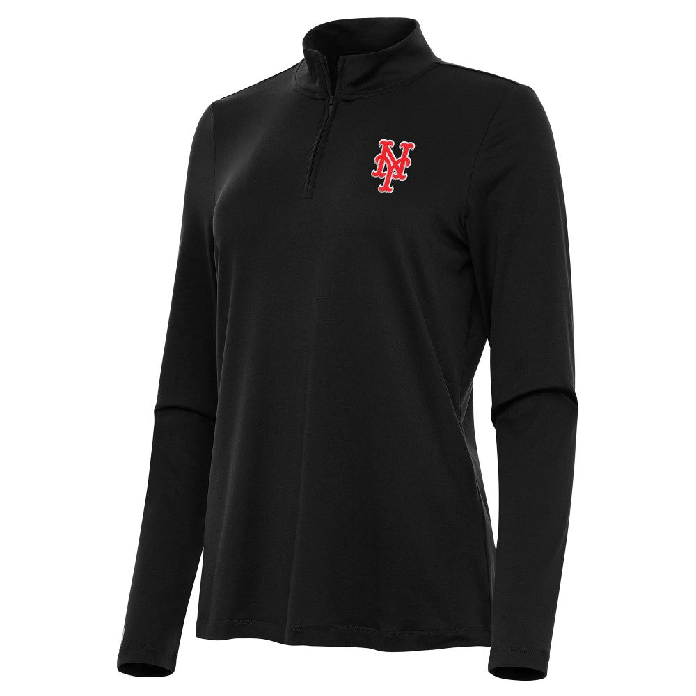 New York Mets Antigua Women's Reprocess Quarter-Zip Top - Black Tops