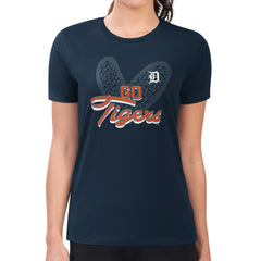 Detroit Tigers G-III 4Her by Carl Banks Women's Super-Slim Fit Lightweight Leopard Heart T-Shirt - Navy T-shirts