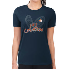 Houston Astros G-III 4Her by Carl Banks Women's Super-Slim Fit Lightweight Leopard Heart T-Shirt - Navy T-shirts