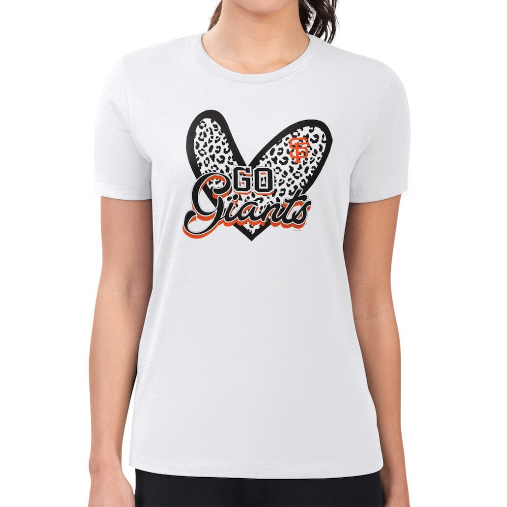 San Francisco Giants G-III 4Her by Carl Banks Women's Super-Slim Fit Lightweight Leopard Heart T-Shirt - White T-shirts