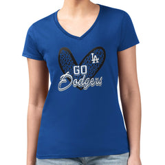 Los Angeles Dodgers G-III 4Her by Carl Banks Women's Super-Slim Fit Lightweight Leopard Heart V-Neck T-Shirt - Royal T-shirts