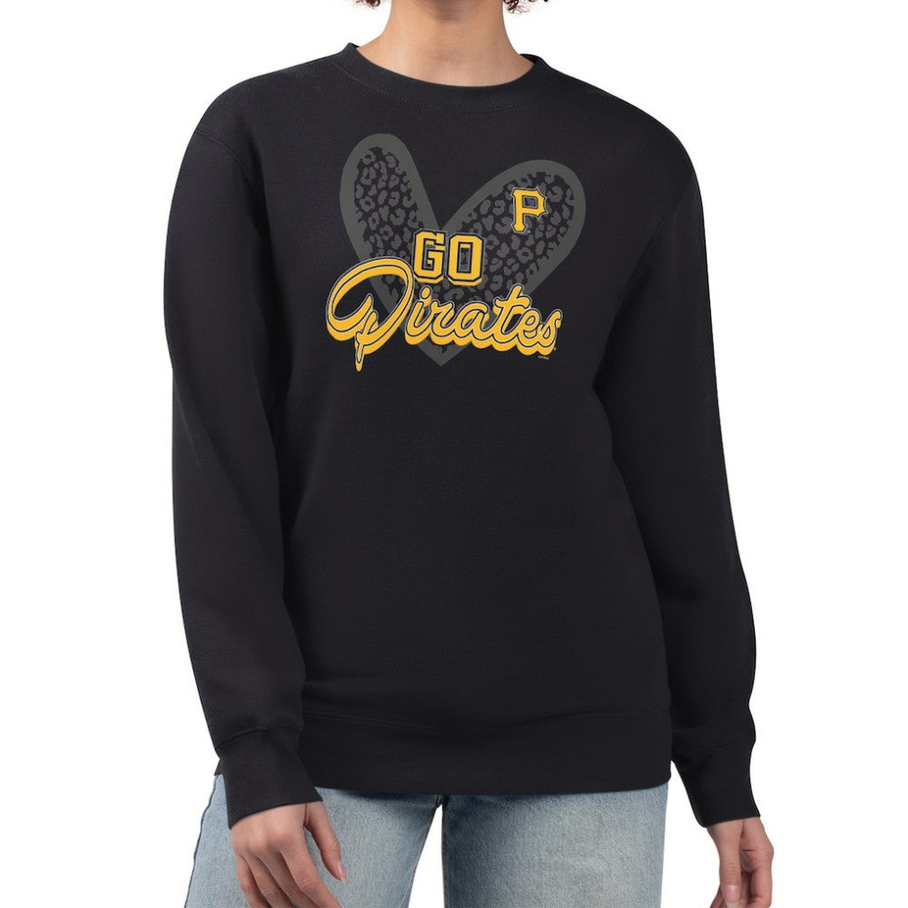 Pittsburgh Pirates G-III 4Her by Carl Banks Women's Leopard Heart Pullover Sweatshirt - Black Pullover