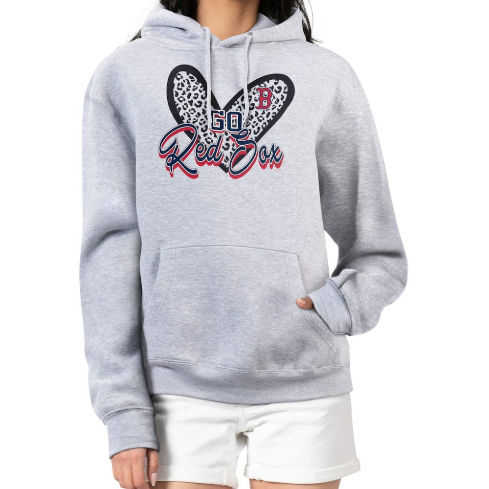 Boston Red Sox G-III 4Her by Carl Banks Women's Leopard Heart Pullover Hoodie - Heather Gray Hoodies