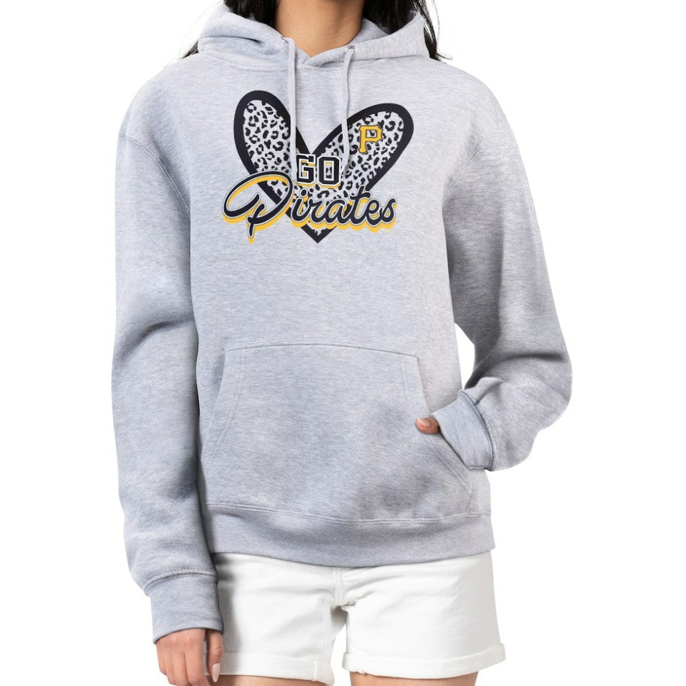 Pittsburgh Pirates G-III 4Her by Carl Banks Women's Leopard Heart Pullover Hoodie - Heather Gray Hoodies