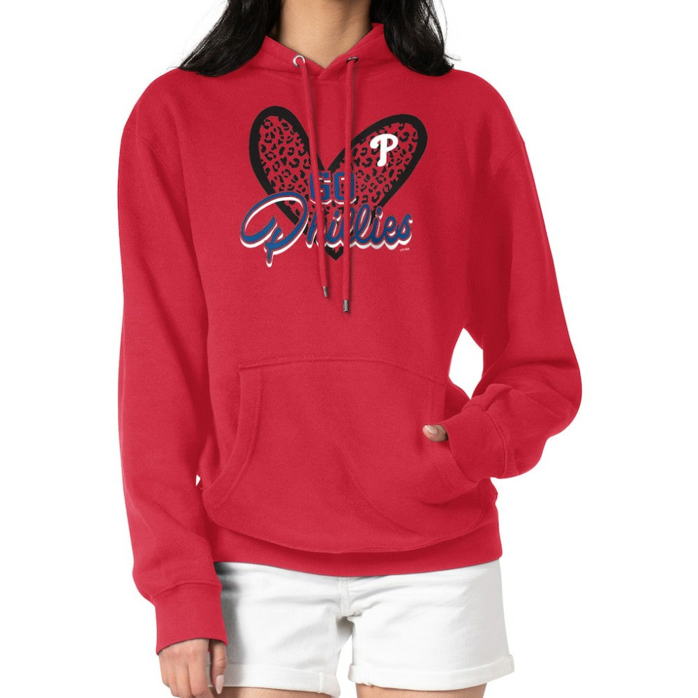 Philadelphia Phillies G-III 4Her by Carl Banks Women's Leopard Heart Pullover Hoodie - Red Hoodies