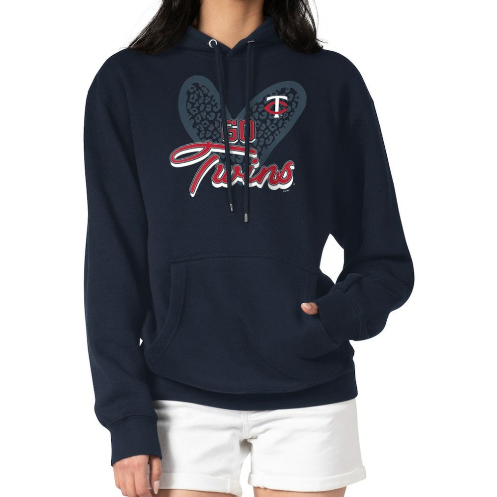 Minnesota Twins G-III 4Her by Carl Banks Women's Leopard Heart Pullover Hoodie - Navy Hoodies
