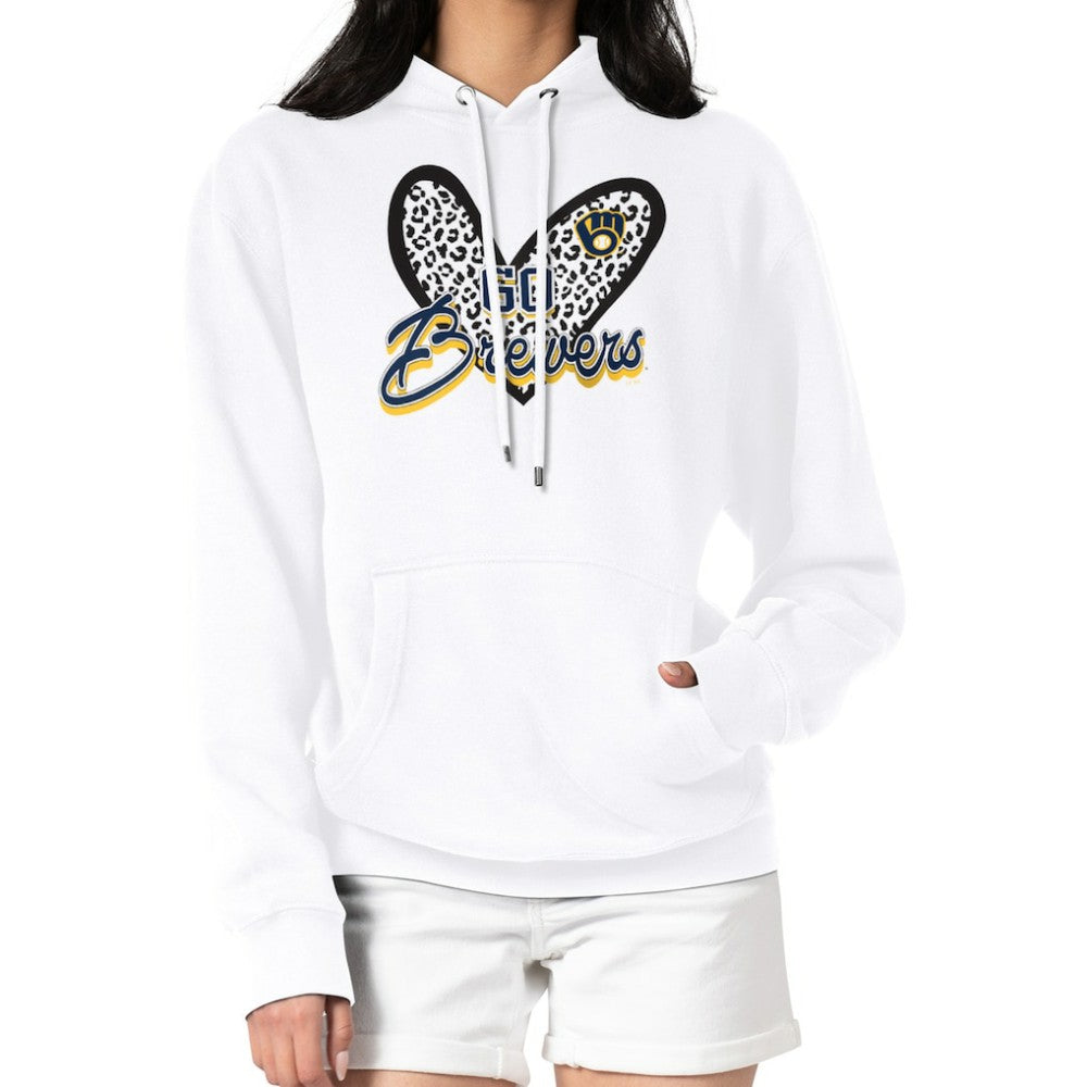 Milwaukee Brewers G-III 4Her by Carl Banks Women's Leopard Heart Pullover Hoodie - White Hoodies