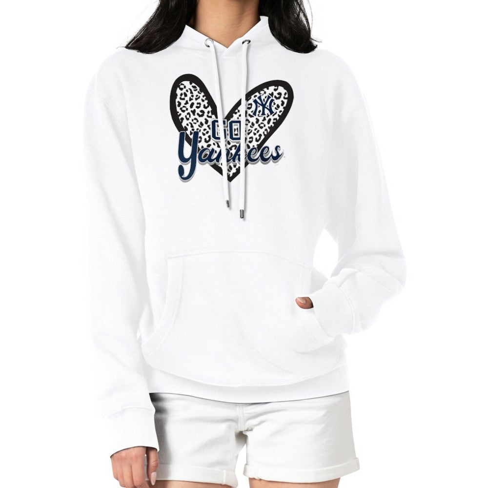 New York Yankees G-III 4Her by Carl Banks Women's Leopard Heart Pullover Hoodie - White Hoodies
