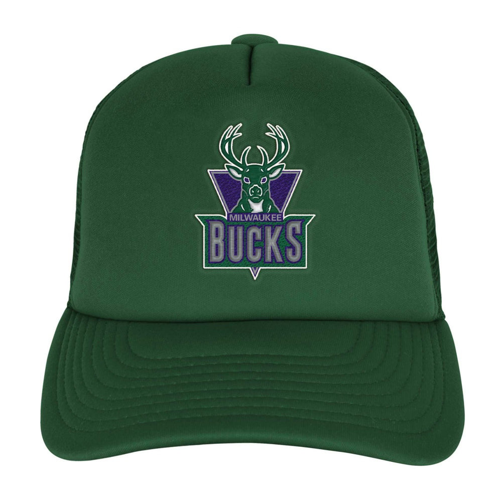 Milwaukee Bucks Youth Core Evergreen Trucker Adjustable Hat Hunter Green - Mitchell & Ness