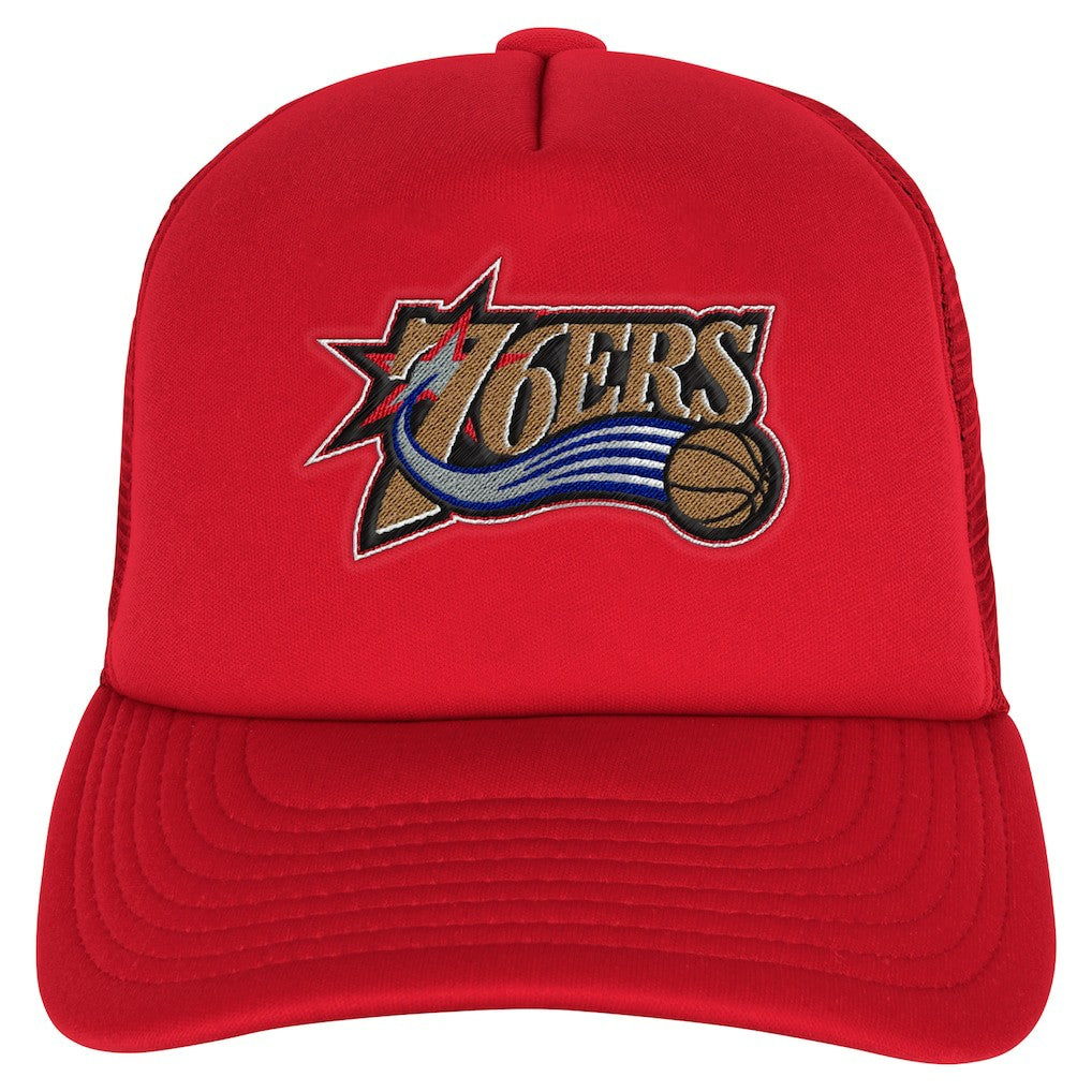 Philadelphia 76ers Youth Core Evergreen Trucker Adjustable Hat Red - Mitchell & Ness