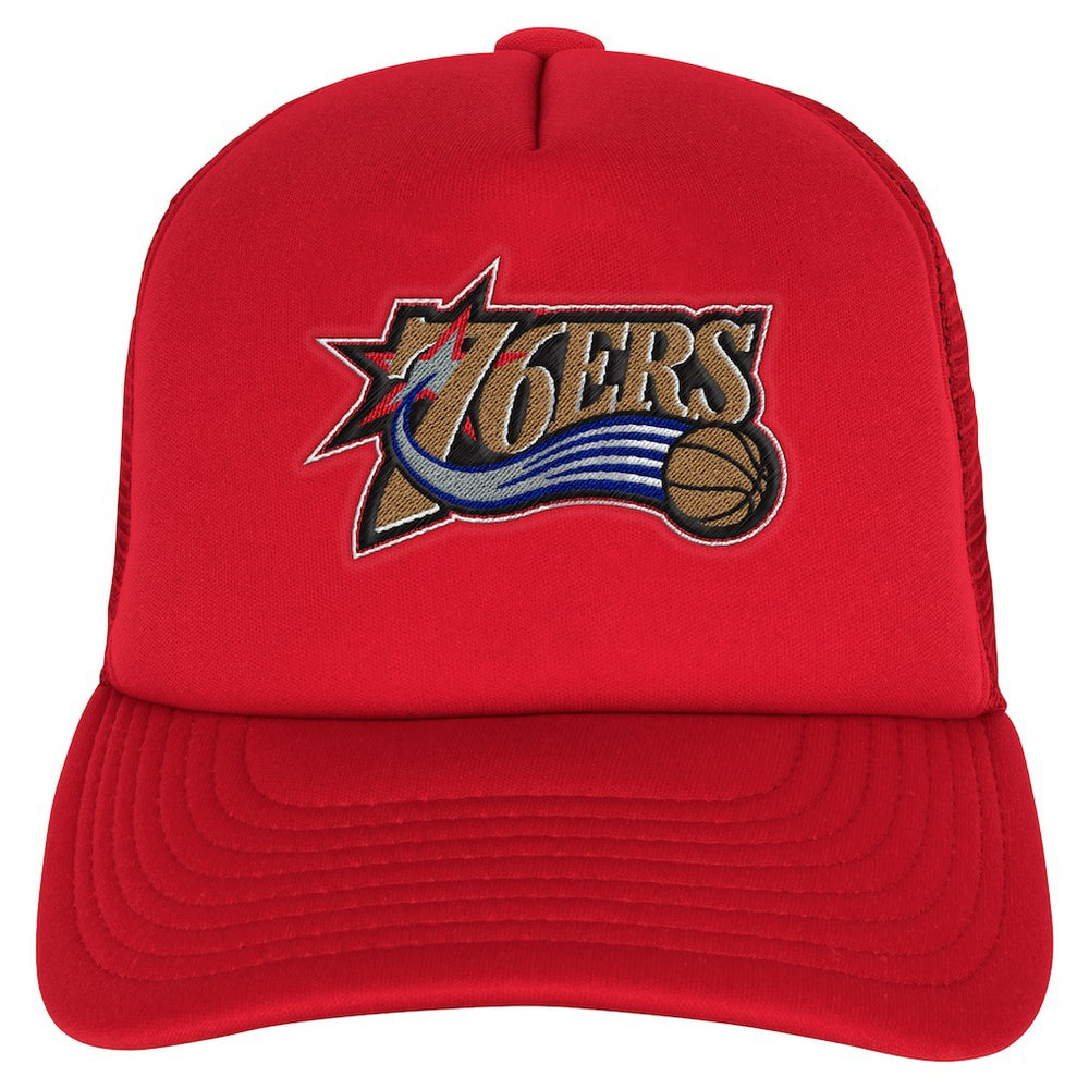 Philadelphia 76ers Youth Core Evergreen Trucker Adjustable Hat Red - Mitchell & Ness