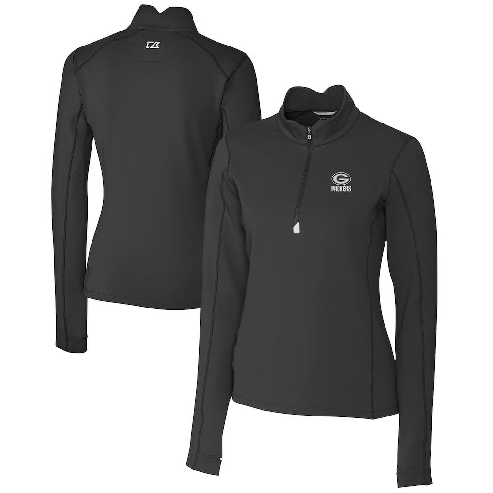 Green Bay Packers Cutter & Buck Women's Traverse Stretch DryTec Quarter-Zip Top - Black Tops