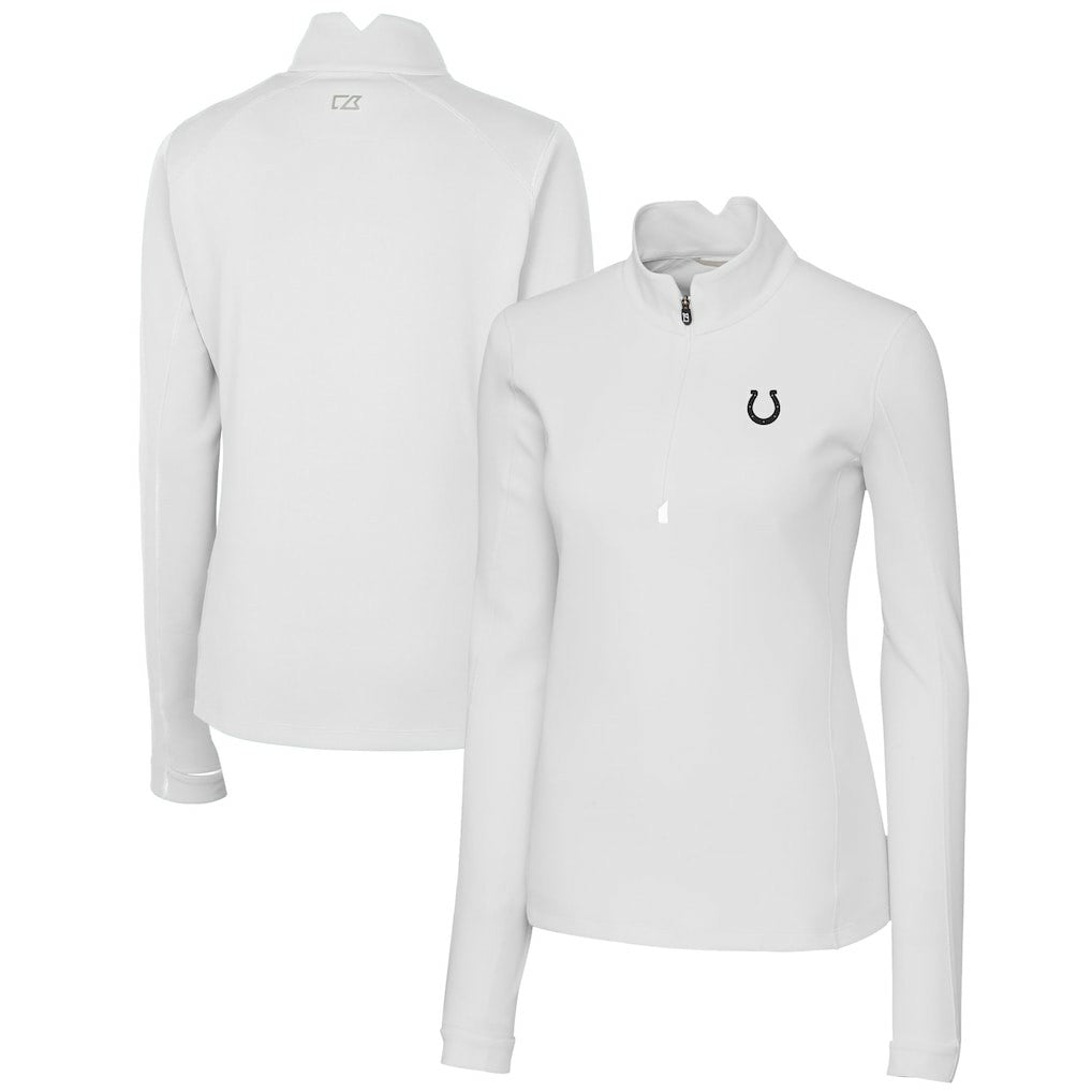 Indianapolis Colts Cutter & Buck Women's Traverse Stretch DryTec Quarter-Zip Top - White Tops