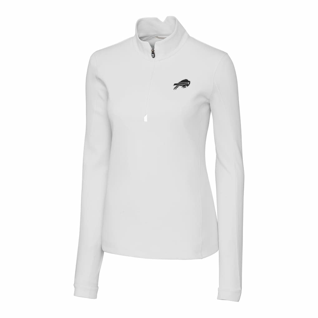 Buffalo Bills Cutter & Buck Women's Traverse Stretch DryTec Quarter-Zip Top - White Tops