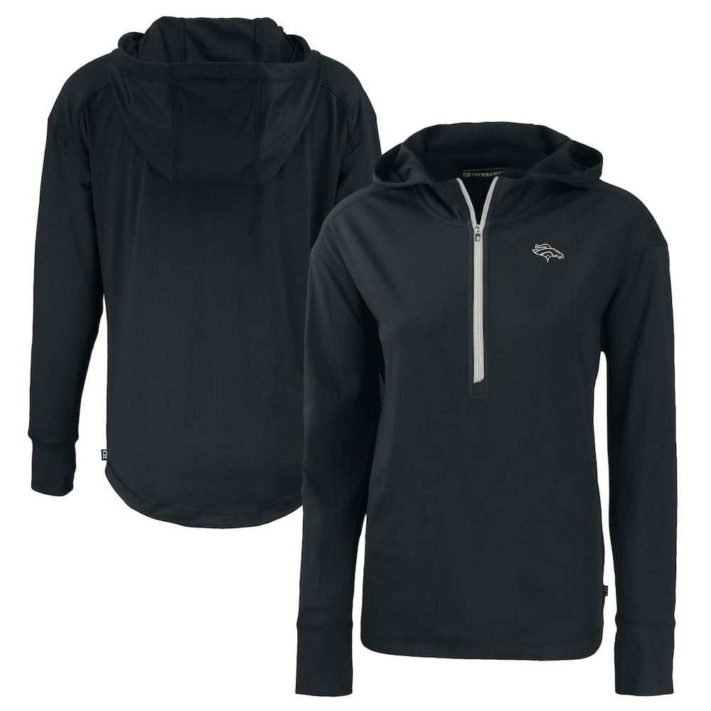 Denver Broncos Cutter & Buck Women's Daybreak Eco Recycled Half-Zip Hoodie - Black Hoodies