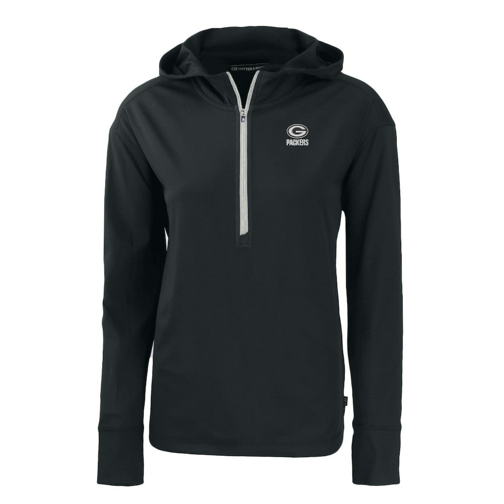 Green Bay Packers Cutter & Buck Women's Daybreak Eco Recycled Half-Zip Hoodie - Black Hoodies