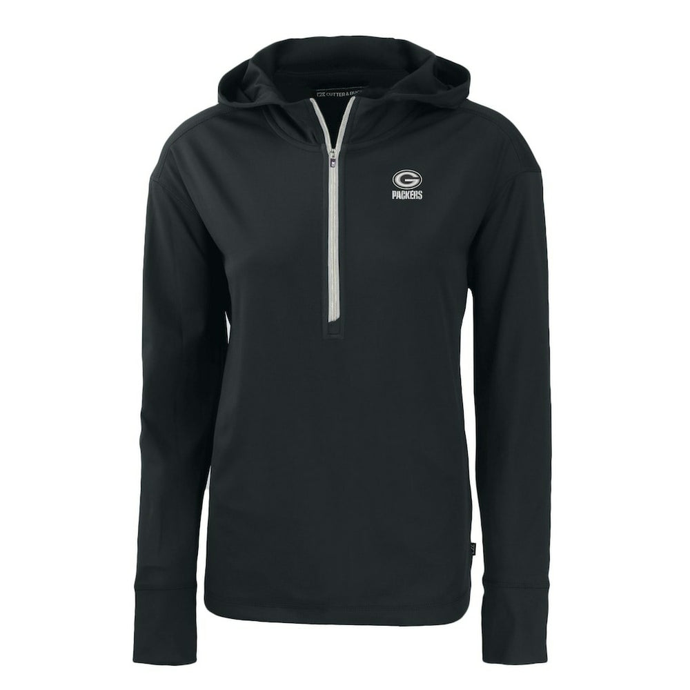 Green Bay Packers Cutter & Buck Women's Daybreak Eco Recycled Half-Zip Hoodie - Black Hoodies