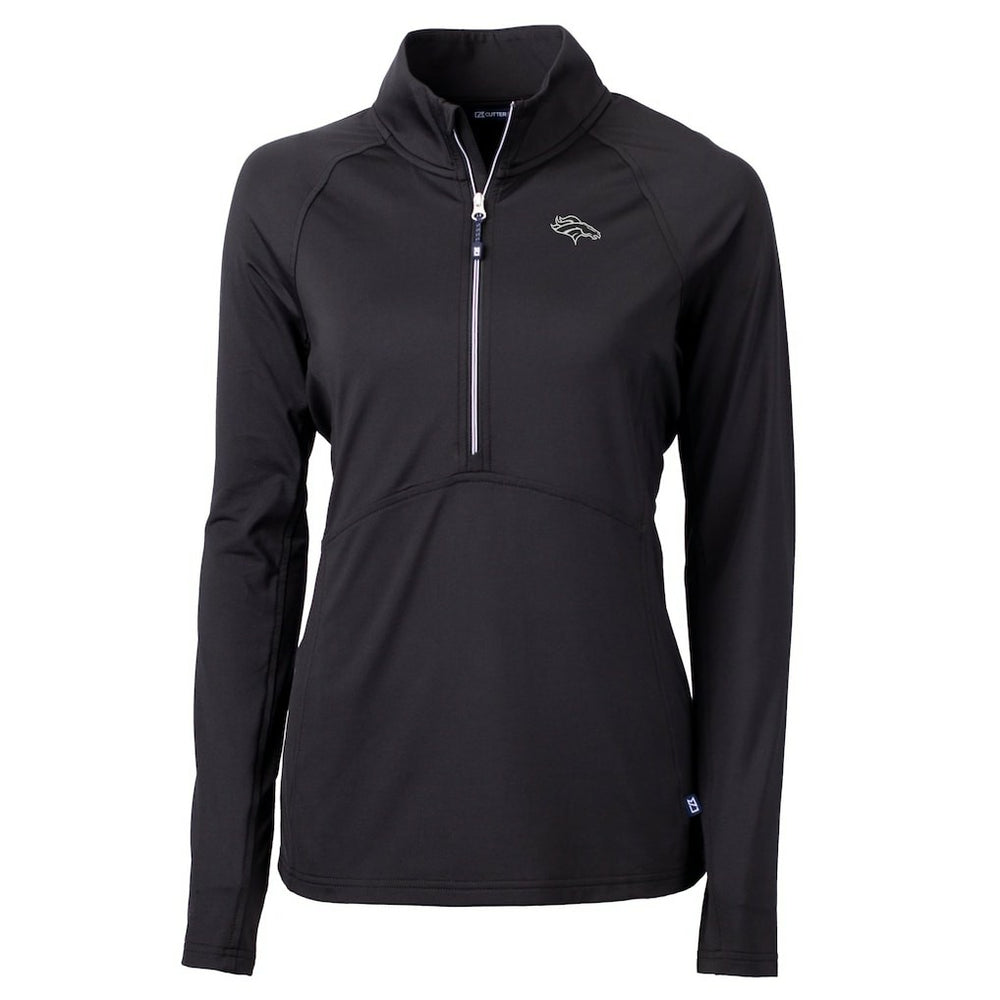 Denver Broncos Cutter & Buck Women's Adapt Eco Knit Stretch Recycled Raglan Half-Zip Top - Black Tops
