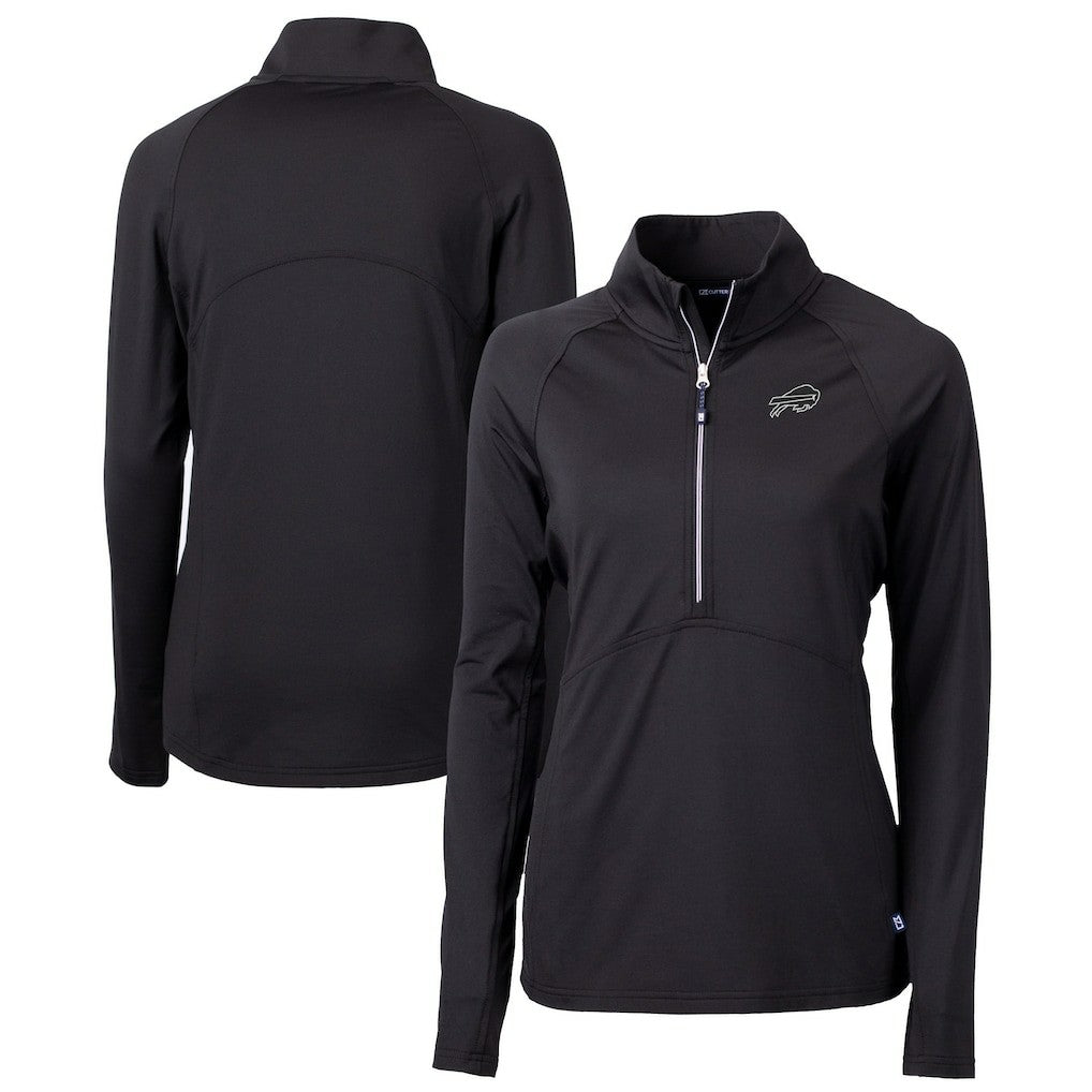 Buffalo Bills Cutter & Buck Women's Adapt Eco Knit Stretch Recycled Raglan Half-Zip Top - Black Tops
