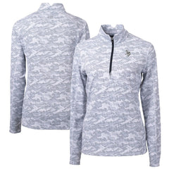 Minnesota Vikings Cutter & Buck Women's Traverse Camo Print Stretch Tri-Blend Quarter-Zip Top - Gray Tops