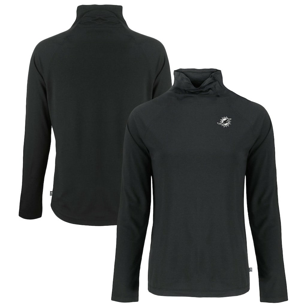 Miami Dolphins Cutter & Buck Women's Coastline Epic Comfort Eco Recycled Funnel Neck Pullover Sweatshirt - Black Pullover