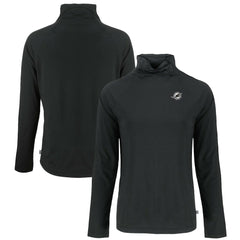 Miami Dolphins Cutter & Buck Women's Coastline Epic Comfort Eco Recycled Funnel Neck Pullover Sweatshirt - Black Pullover
