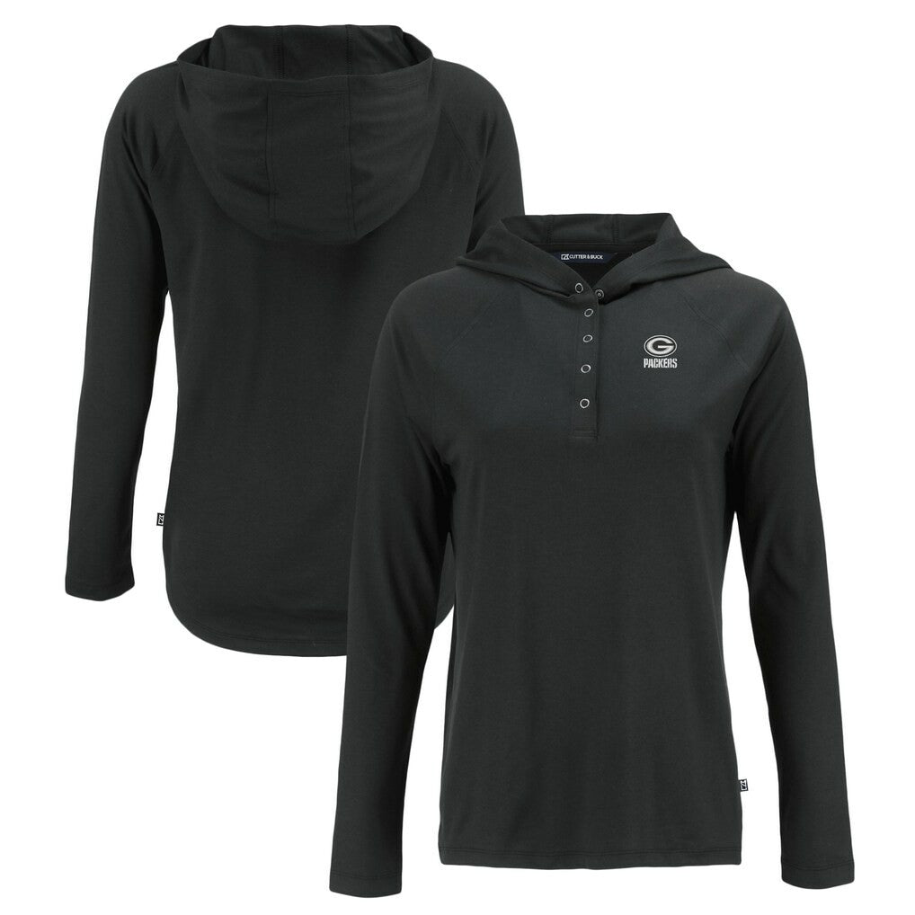 Green Bay Packers Cutter & Buck Women's Coastline Epic Comfort Eco Recycled Long Sleeve Hoodie T-Shirt - Black Hoodies