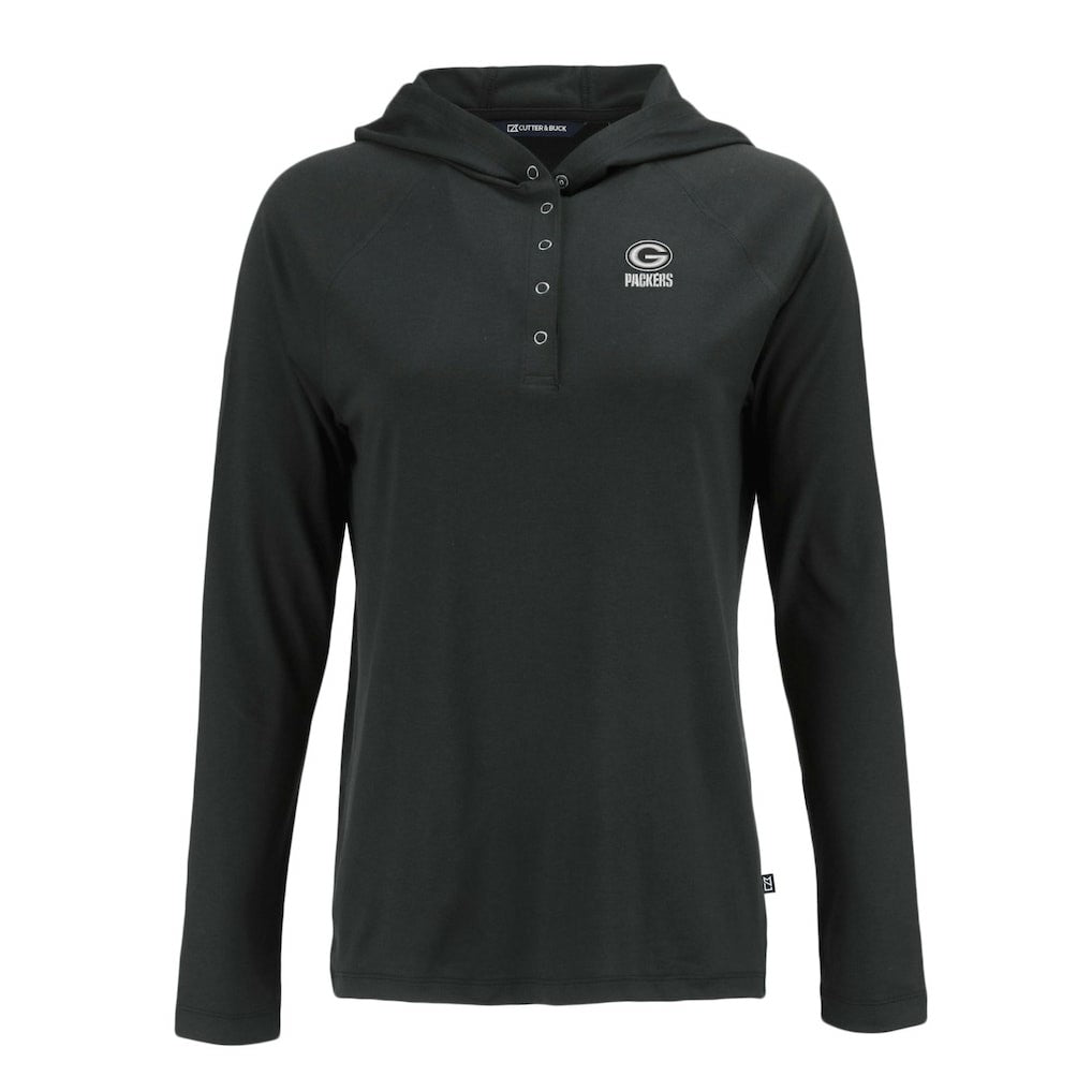 Green Bay Packers Cutter & Buck Women's Coastline Epic Comfort Eco Recycled Long Sleeve Hoodie T-Shirt - Black Hoodies