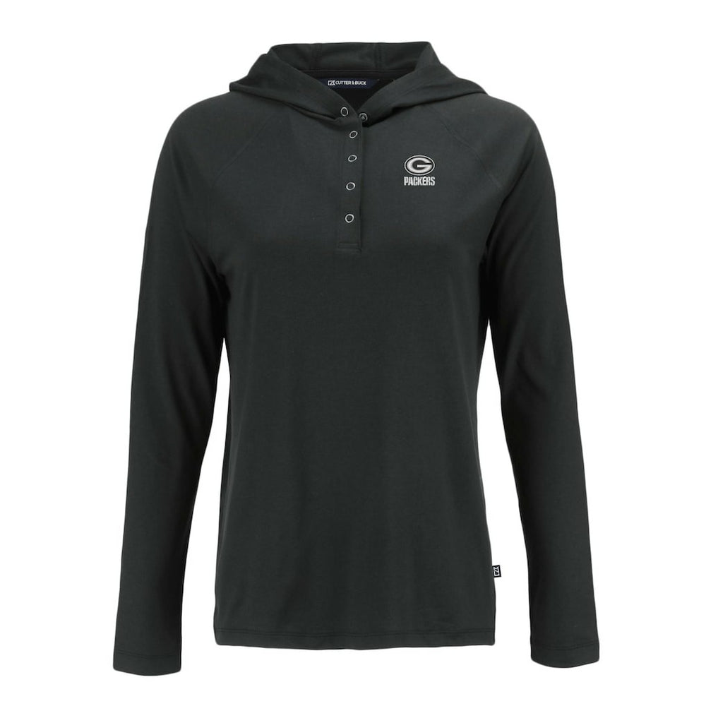 Green Bay Packers Cutter & Buck Women's Coastline Epic Comfort Eco Recycled Long Sleeve Hoodie T-Shirt - Black Hoodies